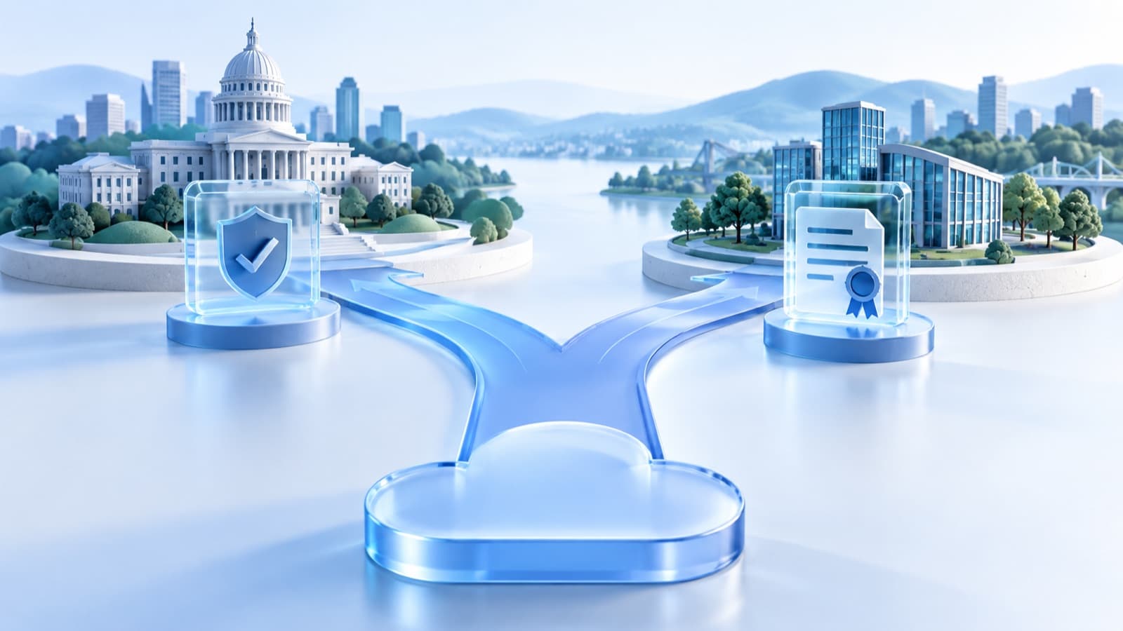 Two distinct public-sector routes branching from a shared cloud platform.