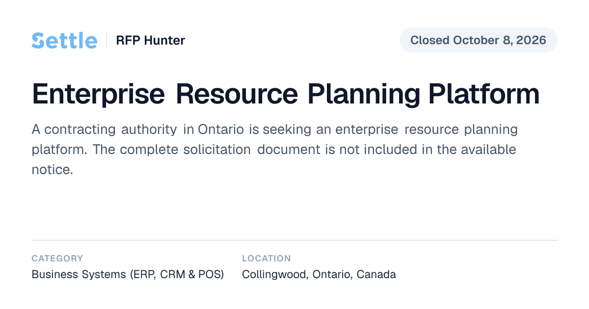 Enterprise Resource Planning Platform (Closed) | Settle RFP Hunter