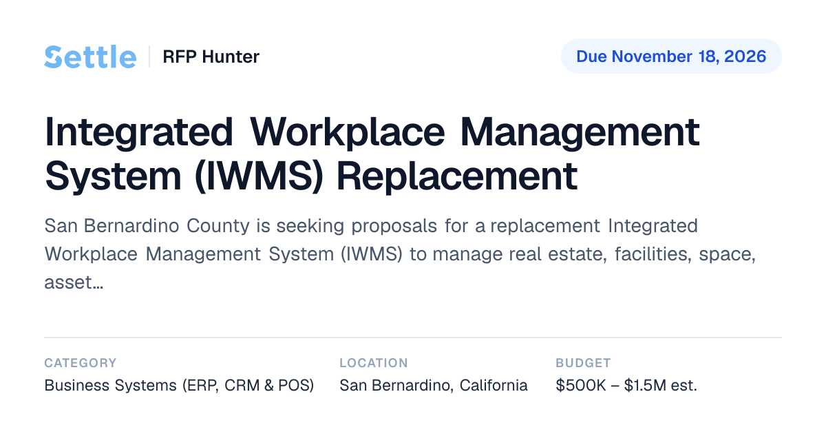 Integrated Workplace Management System (IWMS) Replacement (Due November ...