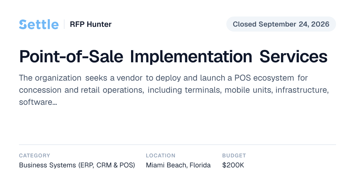 Point-of-Sale Implementation Services (Closed) | Settle RFP Hunter